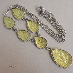 #Vintage Lime Yellow #Druzy #Teardrop #Medallion Boho Chain Necklace